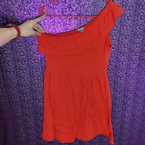 Vanity Red-Orange one shoulder ruffle mini dress